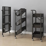 3 Tier Flexible Food Trolley, Home Snack Vegetables Storage Rack with Wheels, Multifunctional 3 Tier Storage Cart, Folding Kitchen Shelves, Plastic & Stainless Steel Storage Cart