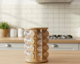 360° Rotating Wooden Spice Jar Organizer, Round Shape Kitchen Masala Rack with Jars Set, Spice Jar Stand, Kitchen Storage Organizer