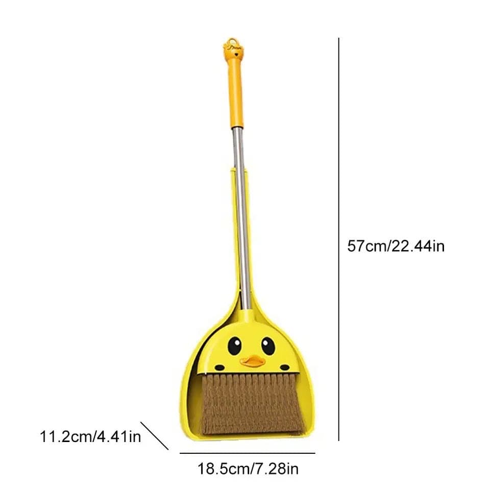 Yellow Duck Broom And Dustpan Set, Cartoon Toddler Broom Set, Plastic Standing for Little Housekeeping Helper, Cute Mini Broom with Dustpan, Kids Mini Sweeping Broom Set, Kids Play House Cleaning Toy, Multifunctional Broom And Shovel