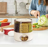6 Grid Food Grain Storage Container, Kitchen Storage Bucket, 6 Grid Rice Dispenser, Rotating Cereal Container