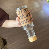 Leather Sticker Water Bottle, Marimekko Oiva Drinking Bottle, 450ml Retro Glass High-value Coffee Bottle, High Temperature Resistant Portable Water Glass Bottle