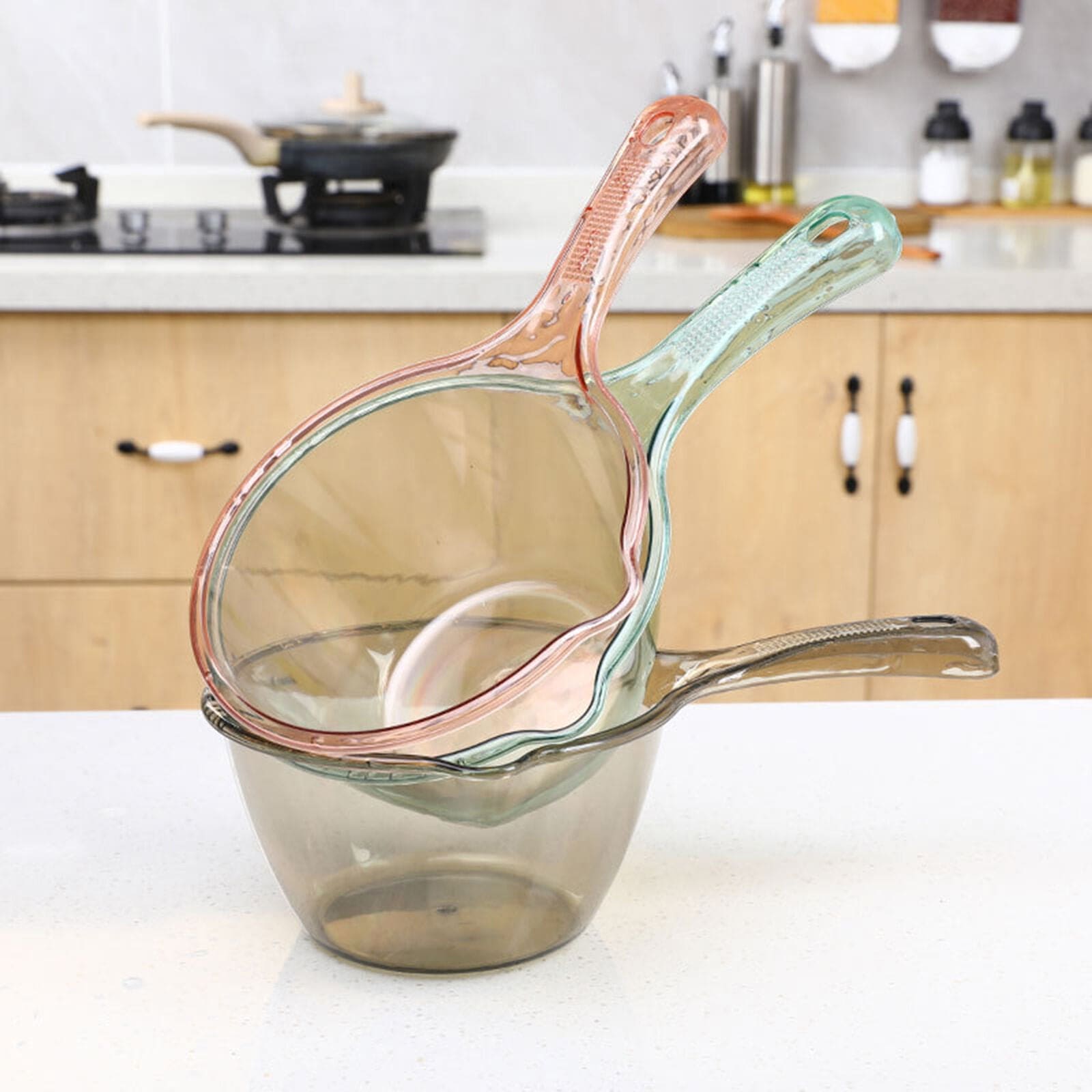 Plastic Water Ladle, Long Handle Water Ladle, Water Bath Scoop, Multipurpose Transparent Ladle For Home Kitchen Bathroom Outdoor, Hair Wash Bucket, Large Capacity Shower Ladle