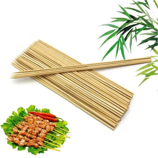 Pack Of 80 BBQ Bamboo Stick, Long & Flat Barbeque Grill Bamboo Stick, Wooden Barbecue Kabob Skewers
