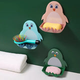 Cute Penguin Soap Box, Penguins Shape Soaps Box with Hook, Cute Drain Toilet Free Punch Shelf Soap Box, Bathroom Soap Case, Dormitory Bath Soap Dish