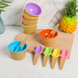 Set of 3 Cream Cups Set With Spoon, Daily Merchandise Plastic Bowl, DIY Ice Cone Dessert Bowl, Tableware Reusable Bowls Spoons Set