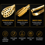 Set Of 2 Mini Golden Serving Tongs, Stainless Steel Gold Serving Tongs, Multipurpose Mini Serving Tongs, Luxury Mini Food Tongs