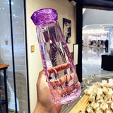 Diamond Water Bottle, Crystal Glass Cup With Lid, 420ml Transparent Bottle With Cover, Portable Exquisite Geometric Summer Bottle, Drinkware Multifunctional Outdoor Sports Glass Cup, Simple Portable Leakproof Bottles