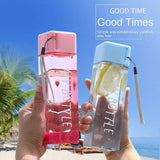 Simple Square Water Bottle, 500ml Plastic Water Cup, Transparent My Bottle With Hanging Rope, Large Mouth Water Cup With Lifting Rope And Lid