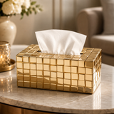 Luxury Rectangular Tissue Box Cover, Elegant Gold Tissue Box Cover, Rectangular Mirror Tissue Box, Royal Gold Mirror Tissue Holder