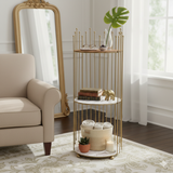 Royal Crown 3 Tier Display Tower, Multi Layer Round Wrought Iron Corner Stand,  Vanity Storage Shelf, No Drill Floor Standing Organizer