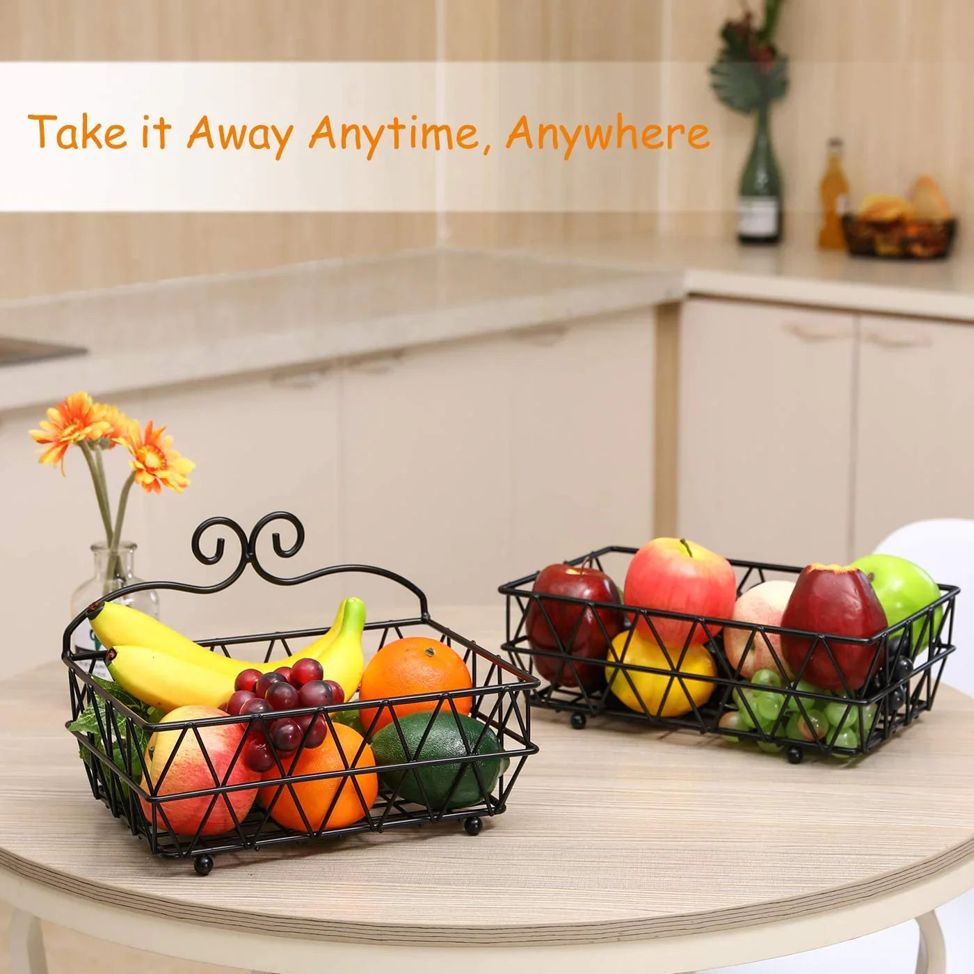 Regular Metal Fruit Basket, 2 Tier Metal Bread Basket, Portable Kitchen Storage Countertops Shelf Rack, Metal Black Fruit And Vegetable Storage Stand