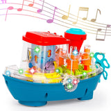 Gear Land Ship, Musical Toy Boat with Colorful Light, Transparent Rotatable Concept Boat, Underwater World Cruise Ship Toy For Kid, Battery Operated Toy Boat with Rotating Fishing Lamp Toy, Children's Toy Boat