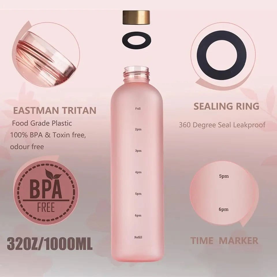 1L Time Marker Water Bottle, Motivational Water Bottle With Time Markings, Sports Water Bottle for Outdoor Activities