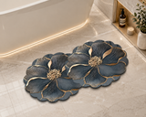 Anti Slip Gold Floral Pattern Bath Mat, Flower Design Washable Door Mat, Cute Flower Plush Floor Rug