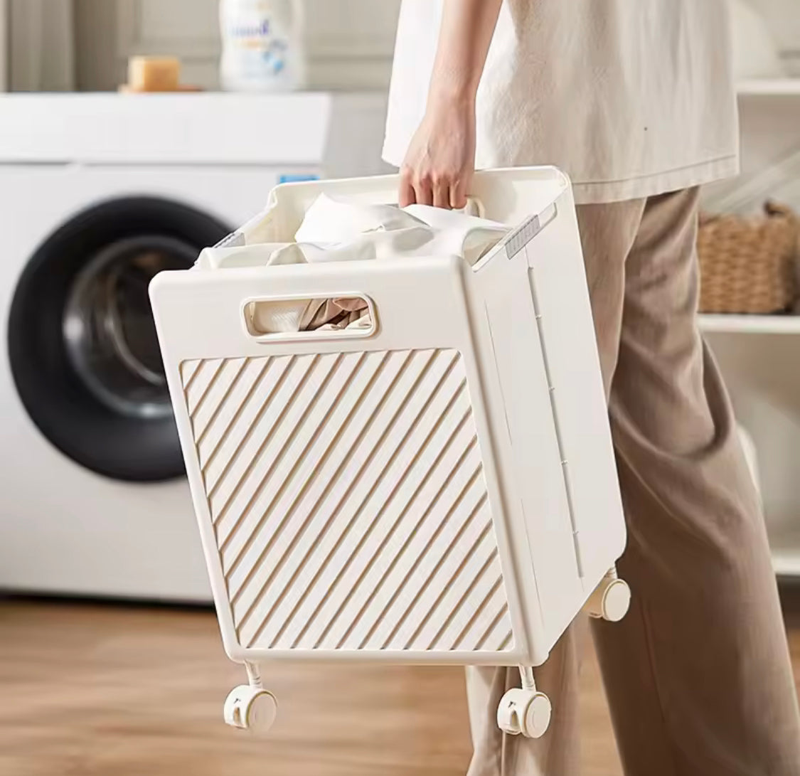 Foldable Clothes Storage Basket With Wheels, Multifunctional Laundry Basket, Household Large Capacity Bathroom Storage Basket
