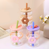 Flower Design Double Wall Glass Tumbler, Flower Pattern Borosilicate Drinkware, Coffee Mug With Lid