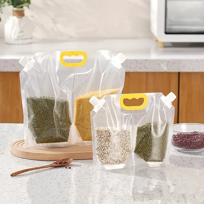 2 Partitions Grain Storage Sealed Bag, Portable Food Rice Bean Container Nozzle Bag, MultipurpStand Up Grain Seal Bag, Refillable Plastic Drink Bag, Spout Pouch for Juice Milk Coffee, Food Bean Cereals Storage Bag, Cereals Moisture Insect Proof Sealed Bag