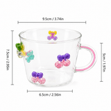 3D Bow Crystal Charm Glass Cup,     Aesthetic Bow Crystal Drop Glass Mug, Cute Bow & Sparkle Charm Glass Cup, Kawaii Bow Transparent Glass Cup