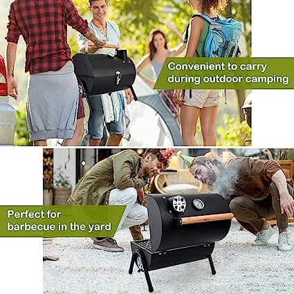 Round Folding BBQ Grill, Outdoor Tabletop Barbecue Grill, Multifunctional Portable Charcoal Grill, Compact Camping Grills for Outdoor Cooking, Smokey Charcoal Grill, Small Charcoal BBQ Grill Kitchen Cooking Tools, Counter Top Double Sided BBQ Oven