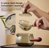 Glass Teapot With Rotating Filter, 360° Rotating Glass Infuser Teapot, Glass Tea Infuser With Wooden Handle, Premium Glass Tea Brewing Kettle