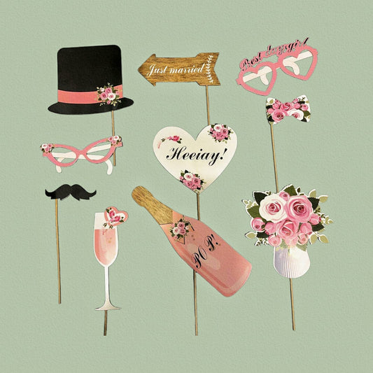 10 Pcs Wedding Photo Booth, Bridal Shower / Bride to be Photo Booth Props Kit, Wedding Party Celebration Props