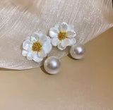 Elegant Pearl Flower Earrings, White Flower Stud Earrings, White Flower Pearl Earrings, Girl Women Ear Jewellery Accessories