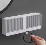 Wall Mounted Double Grid Soap  Holder With Drain Tray, Multifunctional Punch Free Vertical Soap Box, Self Adhesive Waterproof Soap Organizer