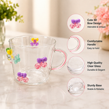 3D Bow Crystal Charm Glass Cup,     Aesthetic Bow Crystal Drop Glass Mug, Cute Bow & Sparkle Charm Glass Cup, Kawaii Bow Transparent Glass Cup