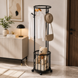 Nordic Rolling Coat Stand with Storage Basket, Multipurpose Garment Rack with Wheels, Space Saving Coat Rack with Storage Basket