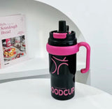 Big Mac Thermos Bottle, Giant Vacuum Insulated Straw Cup with Handle, Stainless Steel Insulated Mug
