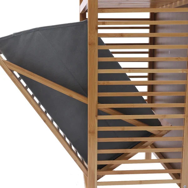 Bamboo Laundry Basket with 2-Tier Storage Shelf – Multi-Purpose Organizer