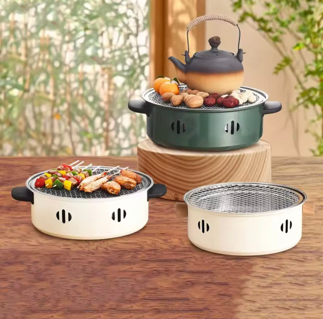 Portable Barbecue Grill Korean Charcoal Stove, Stainless Steel Split Barbecue Stove, Round Non Stick Barbecue Rack For Outdoor