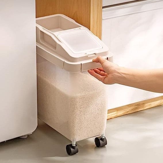 Baffect Food Storage Container, Transparent Sealed Rice Storage Box, Household Soybean Corn Cereal Storage Box, 10kg Large Capacity Grain Cereal Storage Box With Wheels And Measuring Cup, Airtight Food Tank Organizer, Flip Top Food Container Bucket