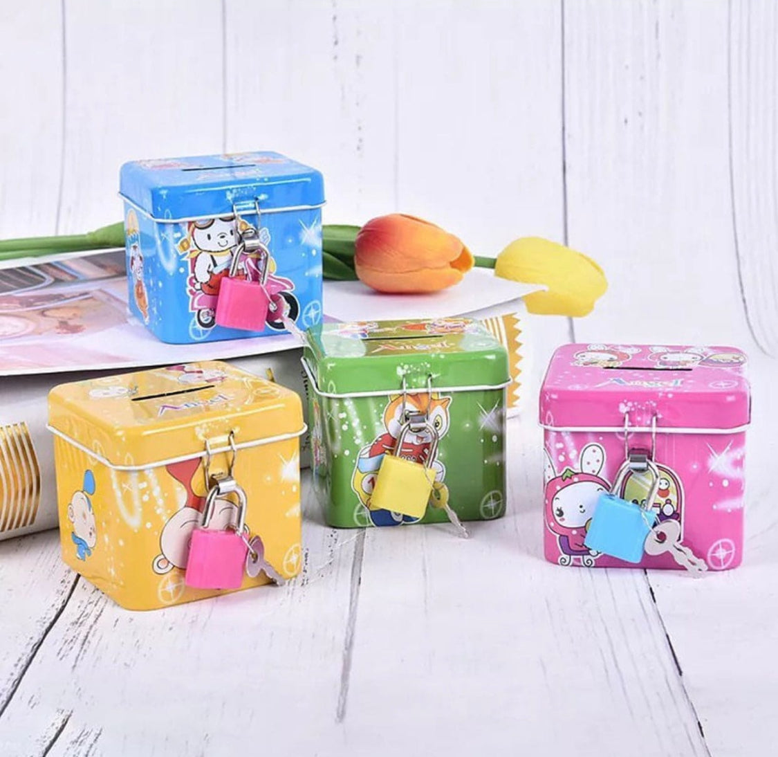 Cute Cartoon Piggy Bank, Kids Money Box, Money Saving Box, Money Box with Lock Key