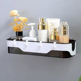 Large Capacity Wall Shelf, Wall Mounted Shower Storage Rack, Storage Wall Shelf With Hook, Self Adhesive Shower Caddy, Plastic Bathroom Shelf Wall Storage Rack,  Wall Mounted Floating Shelf, Multipurpose Countertop Basket, Bathroom Kitchen Storage Rack