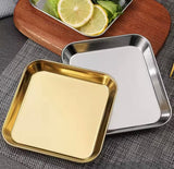 Luxury Square Stainless Steel Serving Tray, Snack Dish Serving Plate, Multipurpose Food Plate