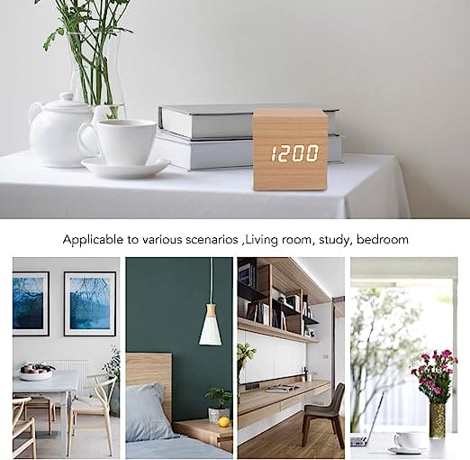 Wooden Led Smart Alarm Clock, Cube Digital Alarm Clock, Mini Digital Cube Alarm Clock, Modern Square Design Wood Grain Clock, Cube Clock For Bedrooms, Kids, Living Room, Kitchen