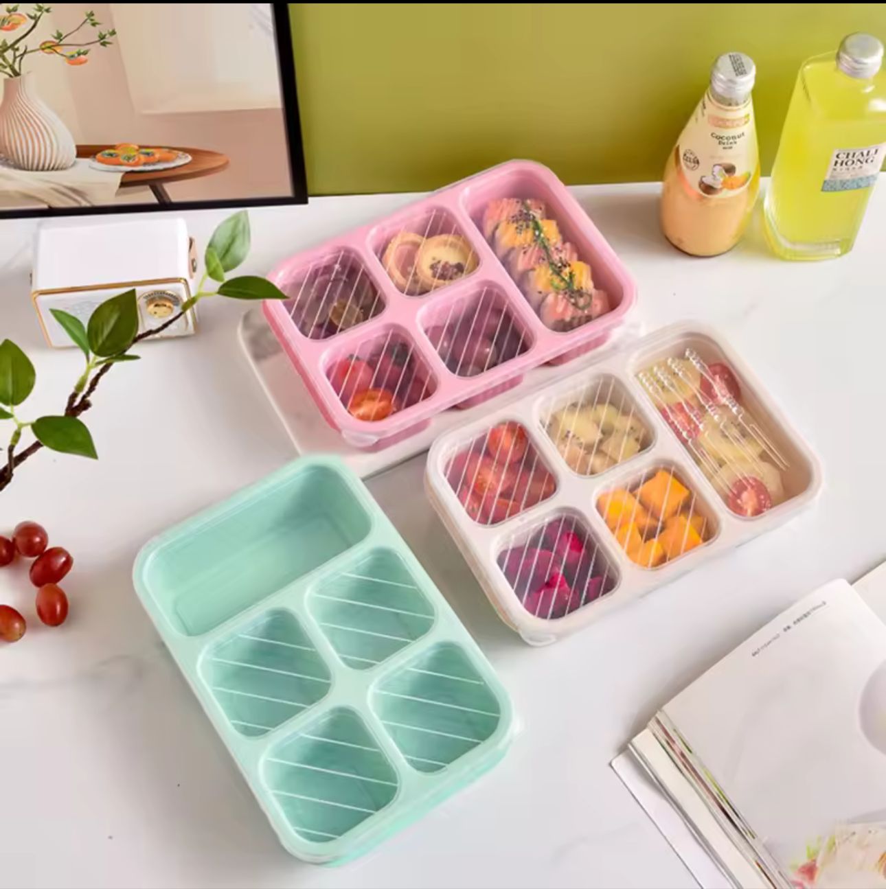 5 Compartment Lunch Box With Transparent Lid, Heat Resistant Leak Proof Fruit Box, Durable Bento Lunch Box, Meal Prep Organizer