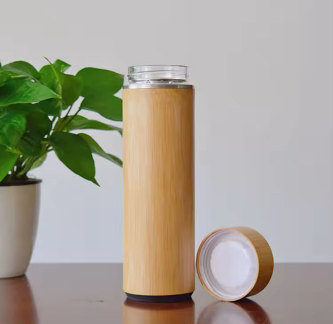 600ml Bamboo Shell Water Bottle, Outdoor Sports Water Bottle, Double Layer Travel Mug