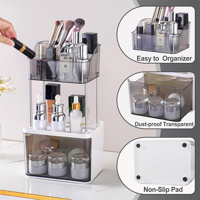 2 Layer Makeup Organizer Countertop, Skincare And Makeup Organizer, Bathroom Counter Organizer, Anti-Slip Dustproof Exquisite Vanity Organizer