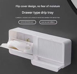 Wall Mounted Double Grid Soap  Holder With Drain Tray, Multifunctional Punch Free Vertical Soap Box, Self Adhesive Waterproof Soap Organizer