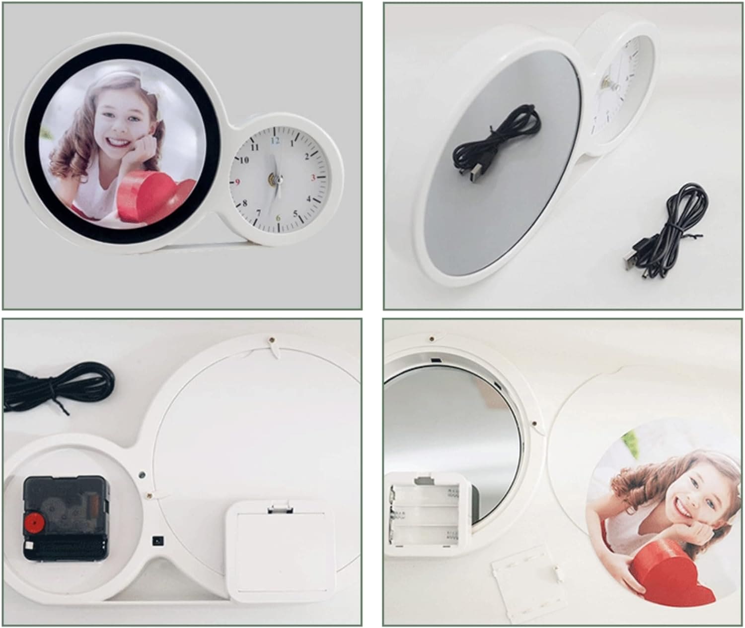 Blank Magic Mirror Clock, Sublimation Alarm Clock with LED Light, Classic Home Frame Clock Decor, Multifunctional Table Clock, Desktop Watch With Home Image, Photo Frame with Clock & LED Home Decor