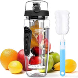 Aqua Time Infuser Water Bottle, 1L Time Tracker Bottle With Cleaning Brush, Acrylic Detox Sports Water Bottle, Triton Sports Bottle with Flip Top Lid, Fruity infusing Water Bottles for Women & Men -
