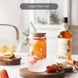 Volcano Glass Mug With Bamboo Glass And Straw, 500ml Coffee Drinking Cup, Multipurpose Iced Coffee Cute Tumbler Cup for Cocktail, Party Beverage Cup, Portable Glass Water Cup with Straw Lid, Household Borosilicate Straw Glass