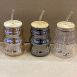 Volcano Glass Mug With Bamboo Glass And Straw, 500ml Coffee Drinking Cup, Multipurpose Iced Coffee Cute Tumbler Cup for Cocktail, Party Beverage Cup, Portable Glass Water Cup with Straw Lid, Household Borosilicate Straw Glass
