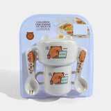 Cute Bear Ceramic Bowl with Spoon Set, Cute Cartoon Kids Mealtime Set, Adorable Kids Feeding Bowl & Spoon, Cute Animal Kids Bowl & Cup Sst