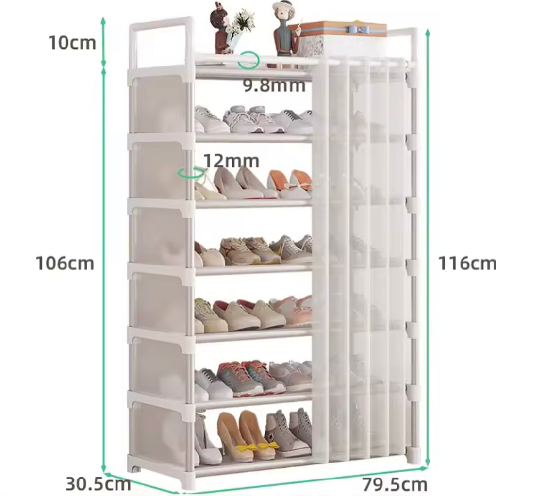 Dustproof Shoe Rack With Curtain, Stackable Multilayer Shoe Rack, Space Saving Footwear Organizer, Shoe Rack Organizer Cabinet With Curtain