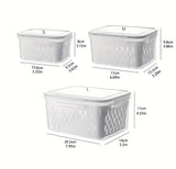 3pcs Refrigerator Organizer Box With Draining Basket, Transparent Refrigerator Food Storage Box, Multi Use Fridge Fruit Vegetable Storage Box