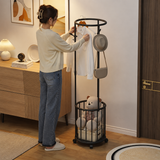 Nordic Rolling Coat Stand with Storage Basket, Multipurpose Garment Rack with Wheels, Space Saving Coat Rack with Storage Basket