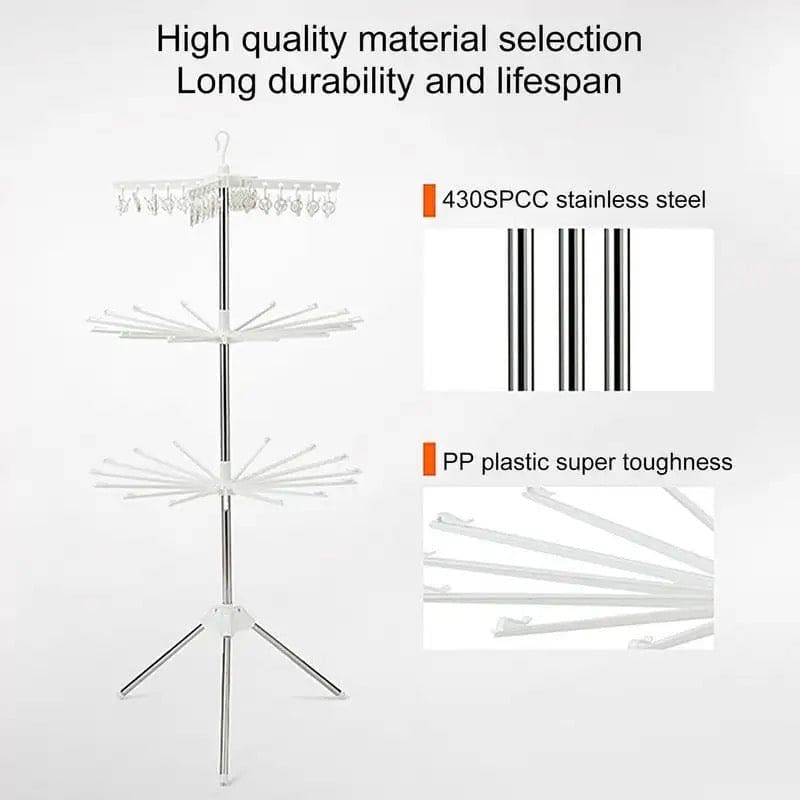 3 Tier Horse Drying Rack, Collapsible Clothes Drying Rack, Foldable Standing Laundry Stand, 360 Rotatable Tripod Airer For Clothes, Stainless Steel Frame Clothing Drying Rack, Balcony Laundry Hanger Organizer,  Indoor Outdoor Garment Aire Stand